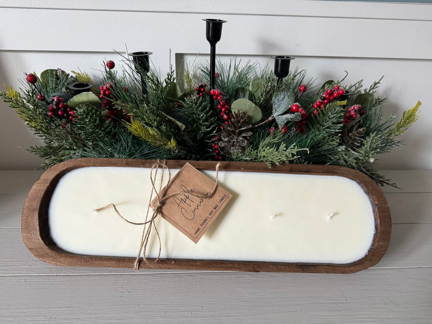 Extra Large Rustic Wooden Dough Bowl Candle, 6 Wick