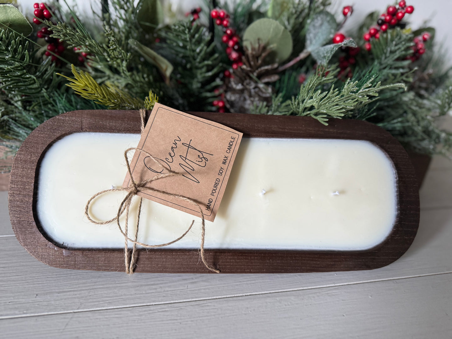 Large Wooden Dough Bowl Candle-4 Wick
