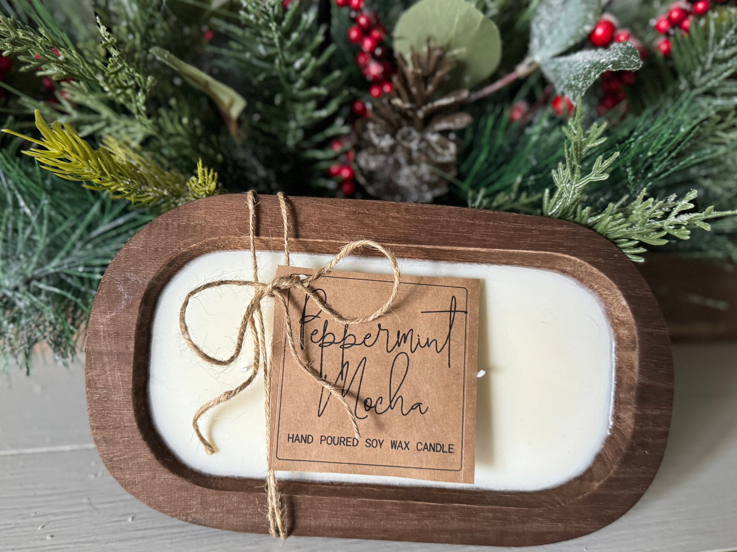 Rustic Wooden Dough Bowl Candle (Brown) -3 Wick