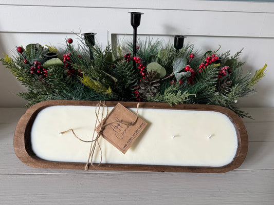 Extra Large Rustic Wooden Dough Bowl Candle, 6 Wick