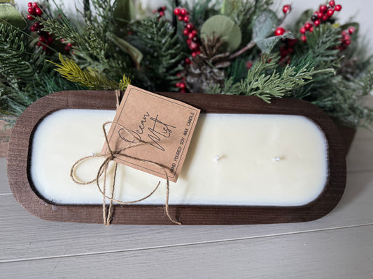 Large Wooden Dough Bowl Candle-4 Wick