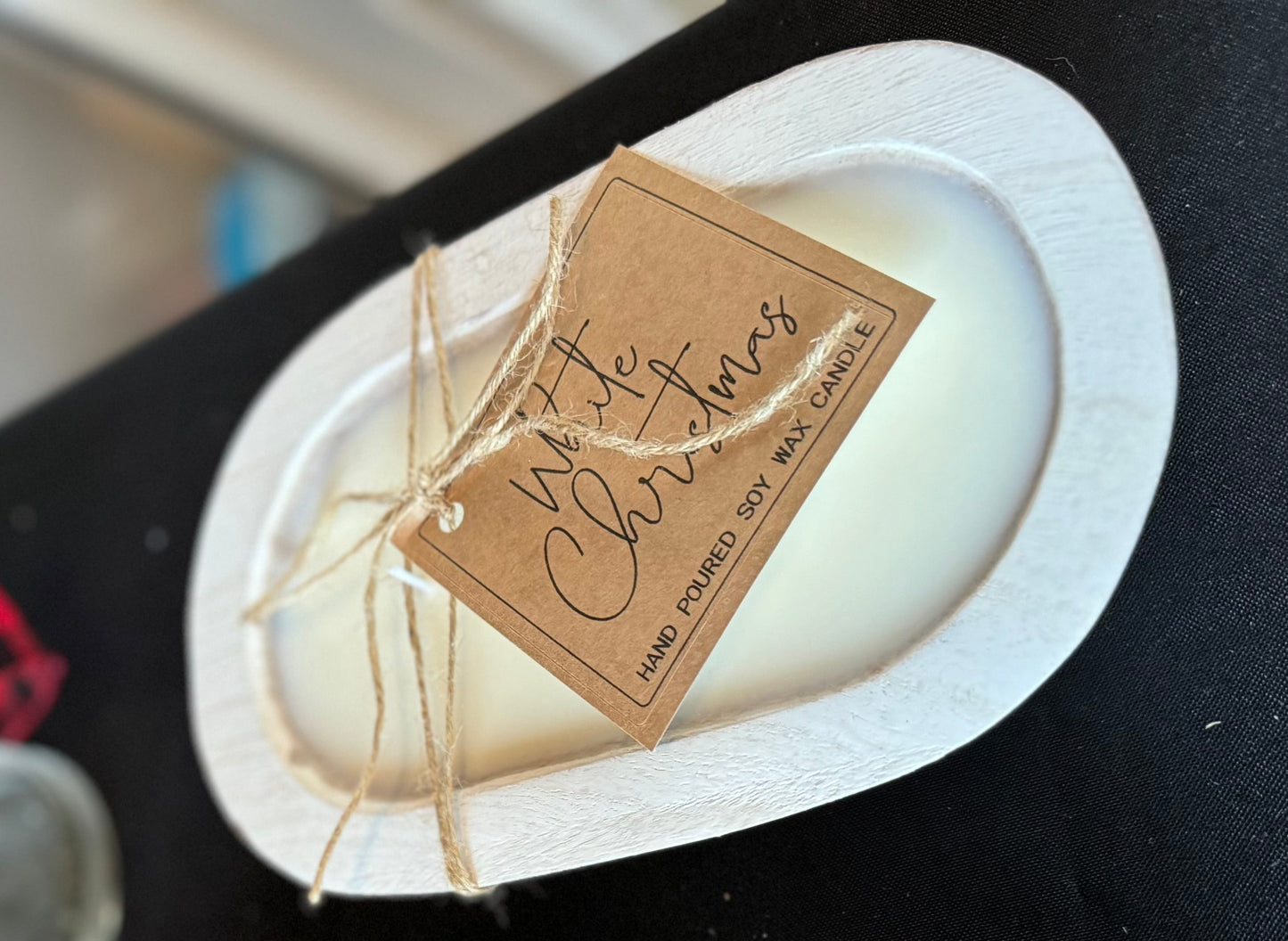 Rustic Wooden Dough Bowl Candle (White)-3 Wick